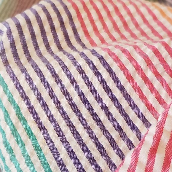 Vintage Rainbow Striped Housecoat Robe Thin Pearl Snap Long Duster Textured S/M - Picture 11 of 12